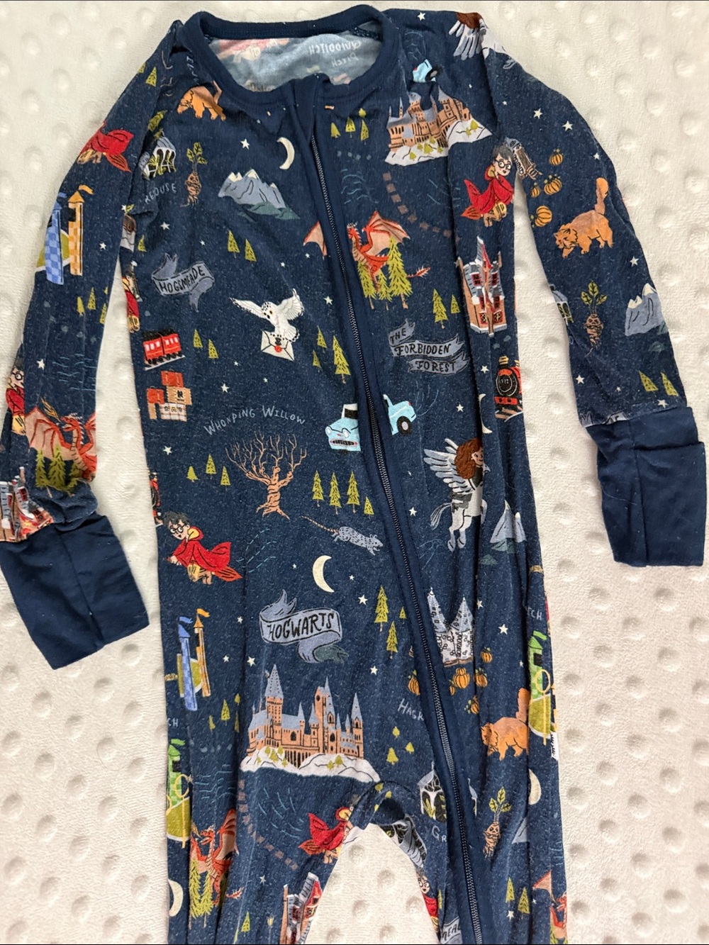 Little Sleepies Hogwarts Kids Navy Magic Print Zip Footless Pajamas